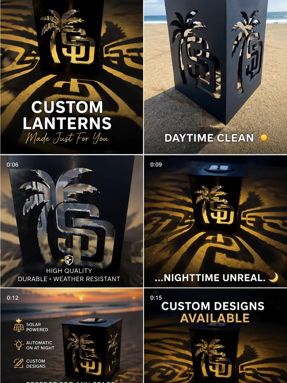 Custom SD Palm Lantern - Black Solar-Powered Home Accent